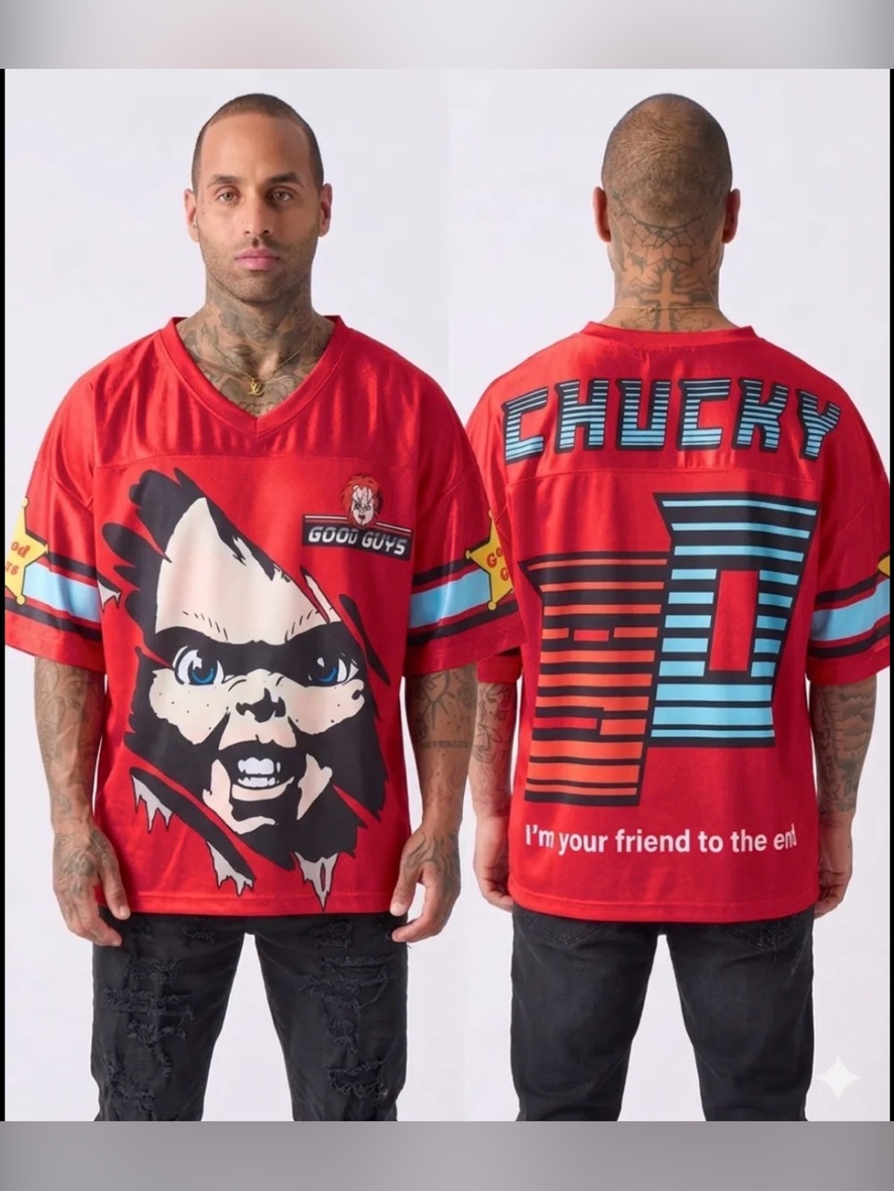 Reason Red Chucky Graphic V-Neck Men's Jersey